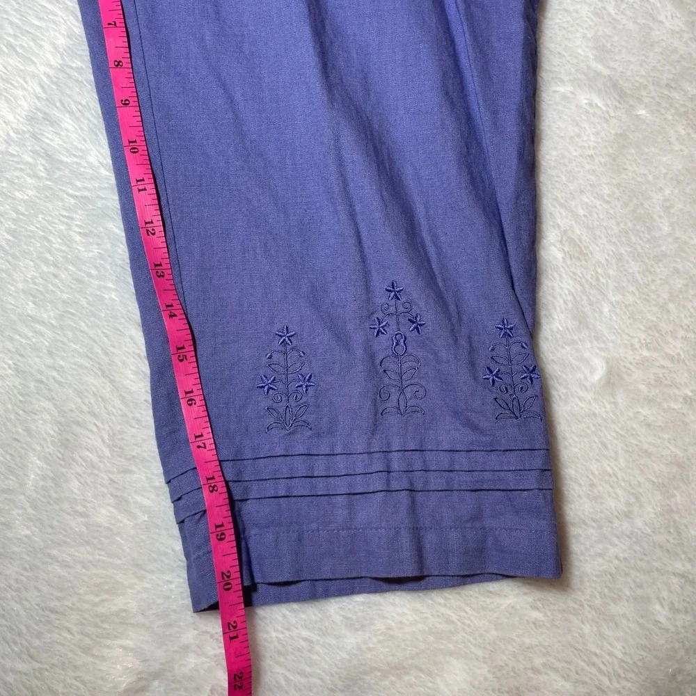 VTG Petite M Periwinkle Linen Blend Embroidered‎ Shirt and Pants Set Coastal Y2K